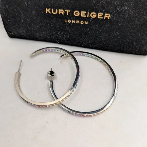 Kurt Geiger Pastel Rainbow Crystal Hoop Earrings - Picture 3 of 5